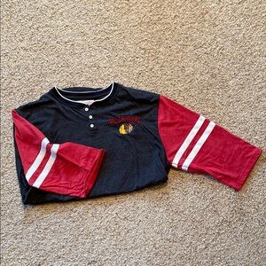 Mens Mitchell and Ness Blackhawks Red and Black Quarter Sleeve Shirt